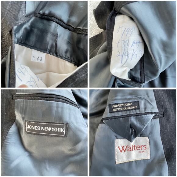 🔥VTG Jones New York PinstripedWool Mens 2 Pc Suit Blazer R43 Pants 37 Preppy - Picture 11 of 15